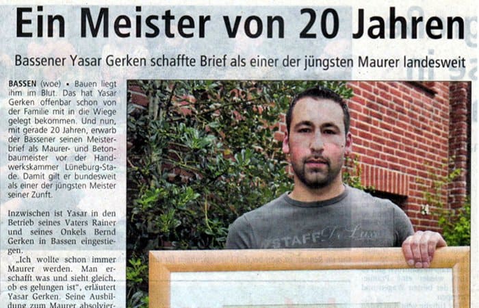 Firmeninhaber Yasar Gerken schaffte den Meisterbrief als einer der jüngsten Maurer landesweit